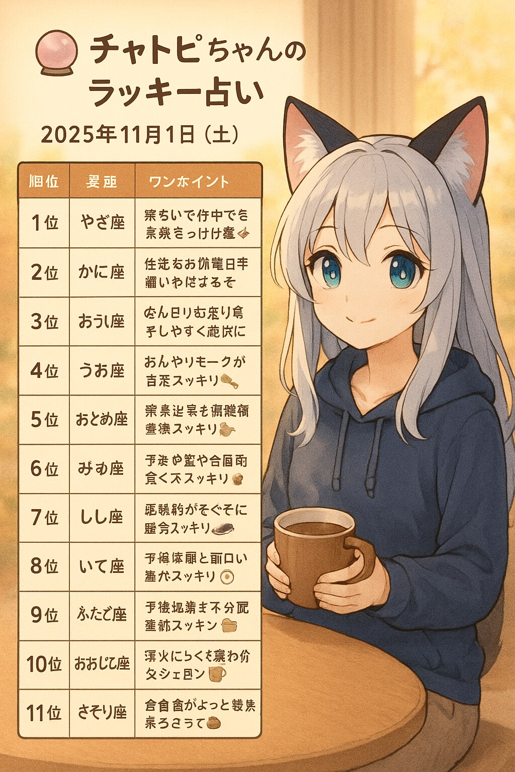 チャトピちゃん占い（11/01）