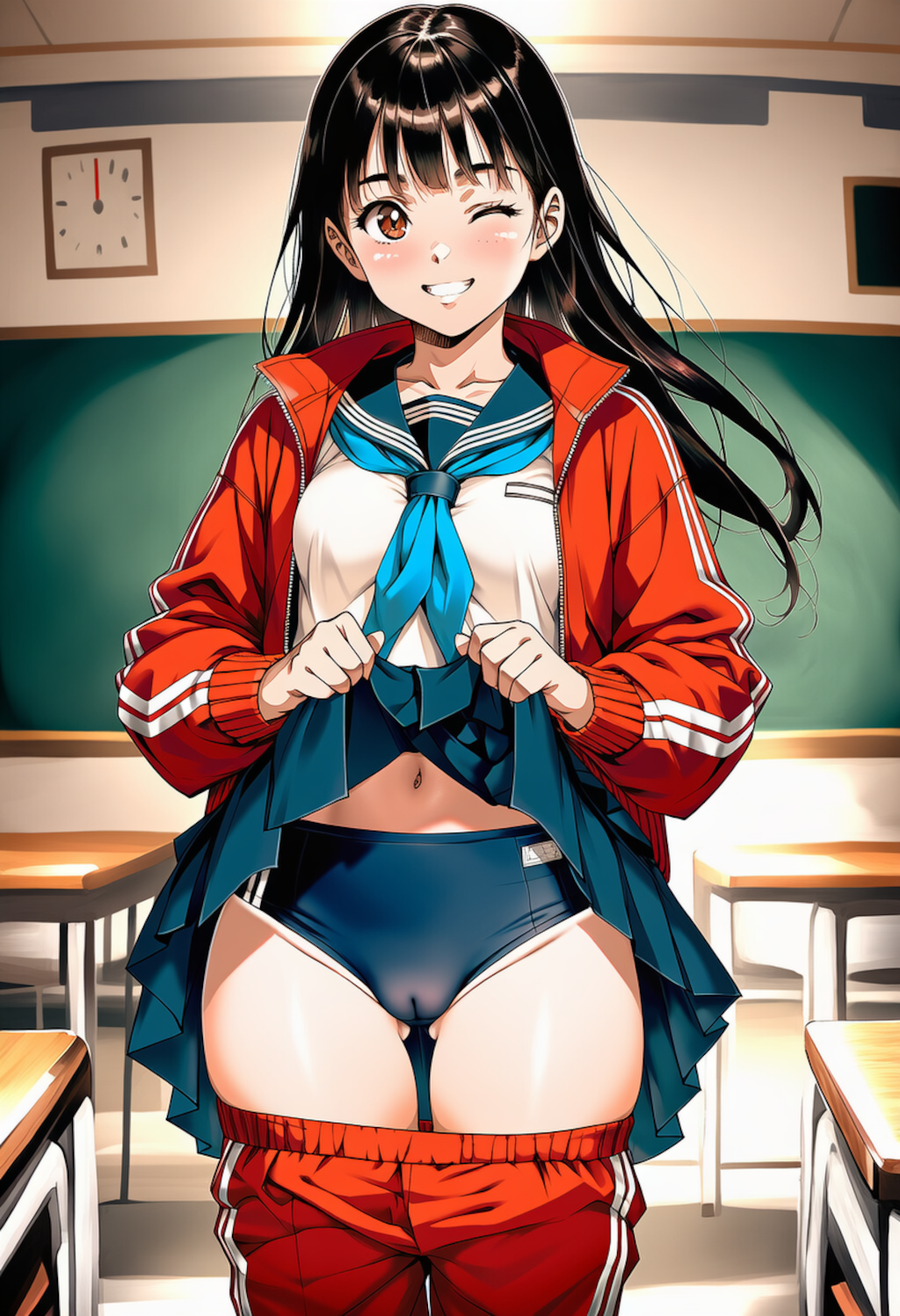 冬場は制服にジャージ