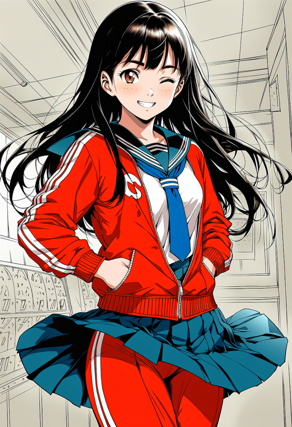 冬場は制服にジャージ