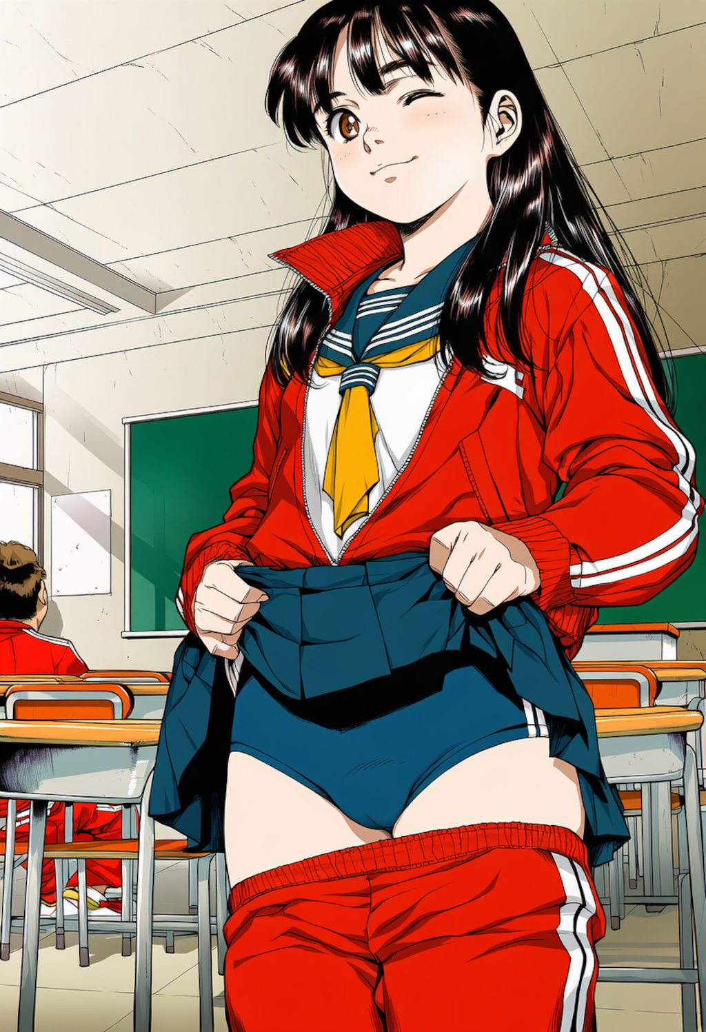 冬場は制服にジャージ