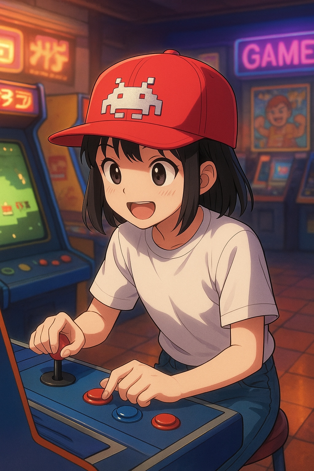 ゲームセンターで遊ぶ女の子