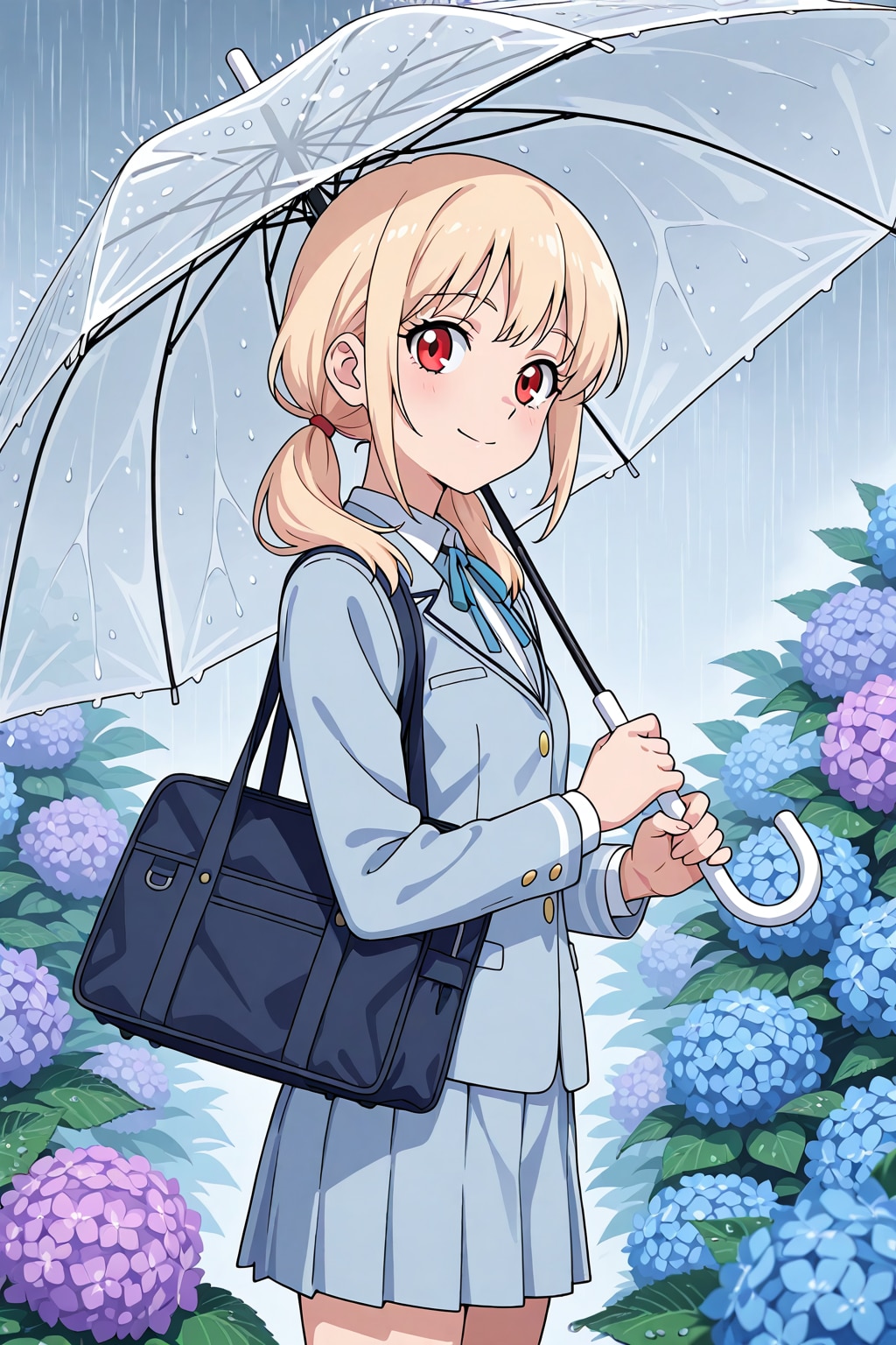 紫陽花と女学生