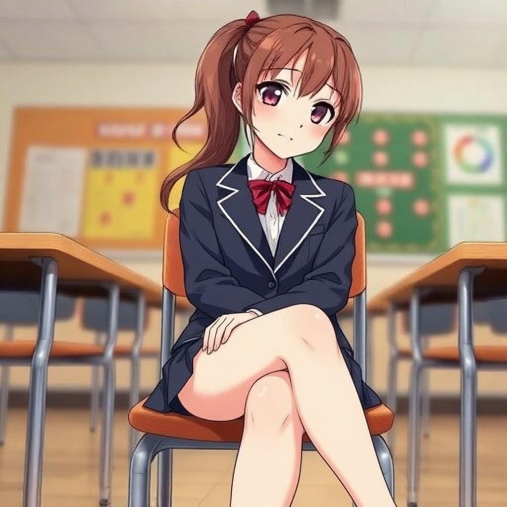 茶髪ポニーテール