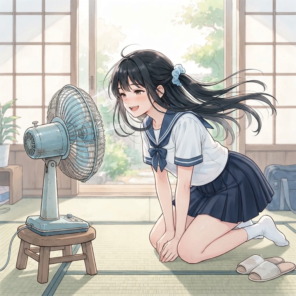 涼む少女