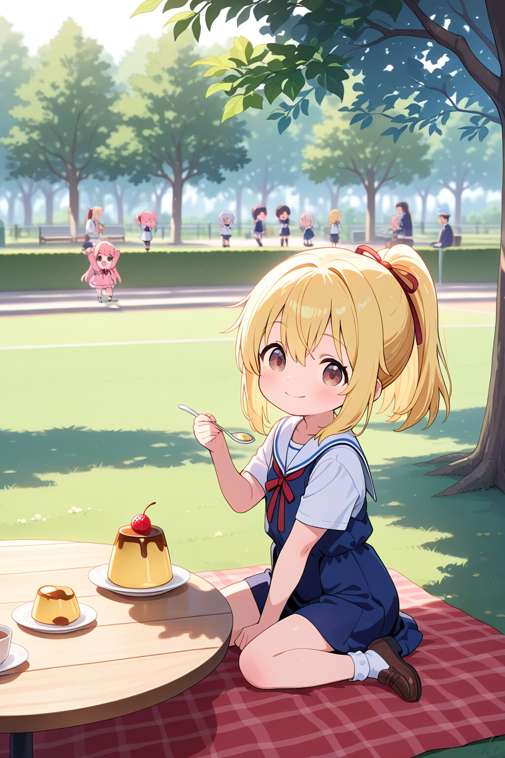 プリンを食べるちび金ポニテちゃん | の人気AIイラスト・グラビア
