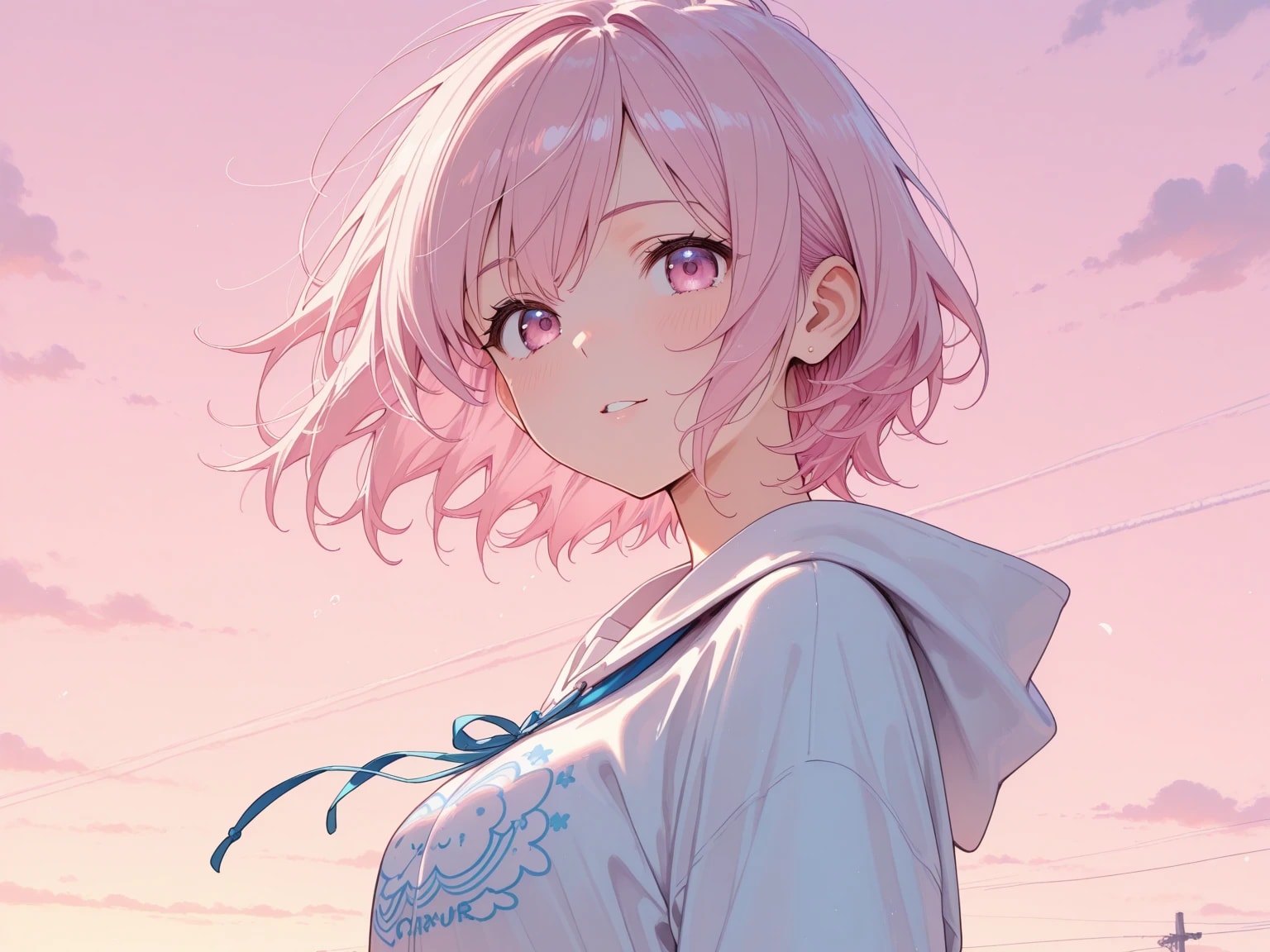 ピンクの髪と夕焼け | の人気AIイラスト・グラビア