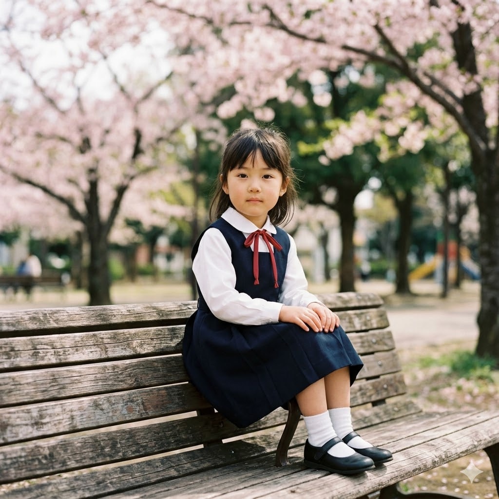 公園ベンチに座る少女