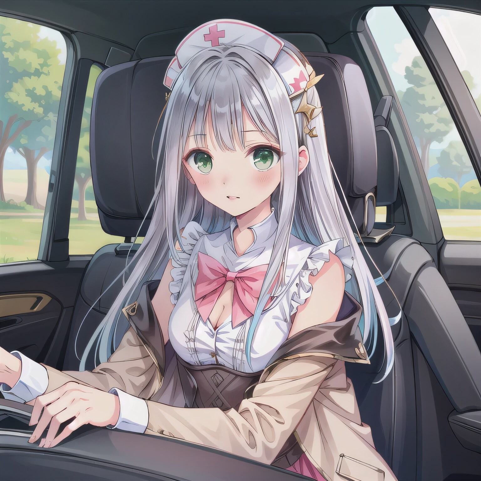 銀髪ロングで車内の少女２ | の人気AIイラスト・グラビア