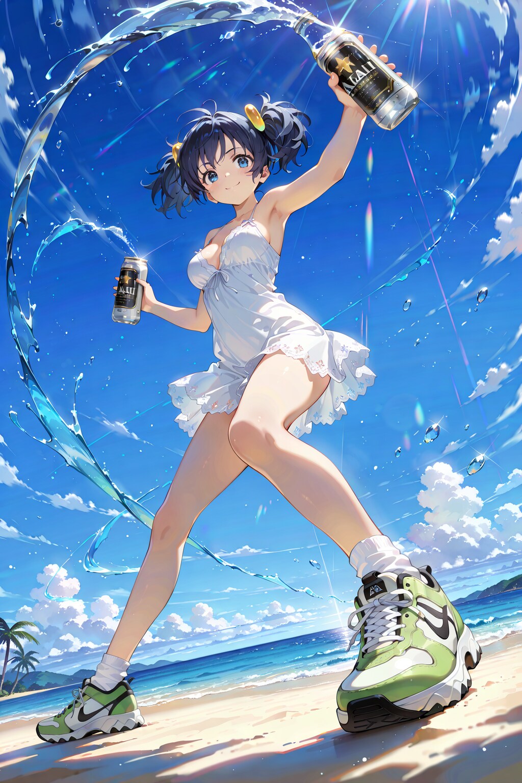 海辺でスニーカーとビールのコラボレーション（共演） Y314