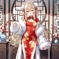 「ロングチャイナドレスの美少女」の全身写真 2枚目