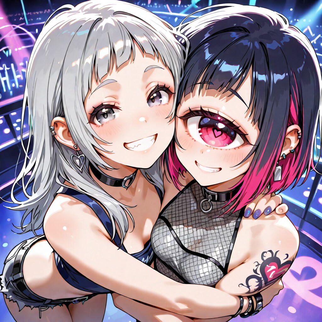 ハグする単眼ちゃんと双眼ちゃん