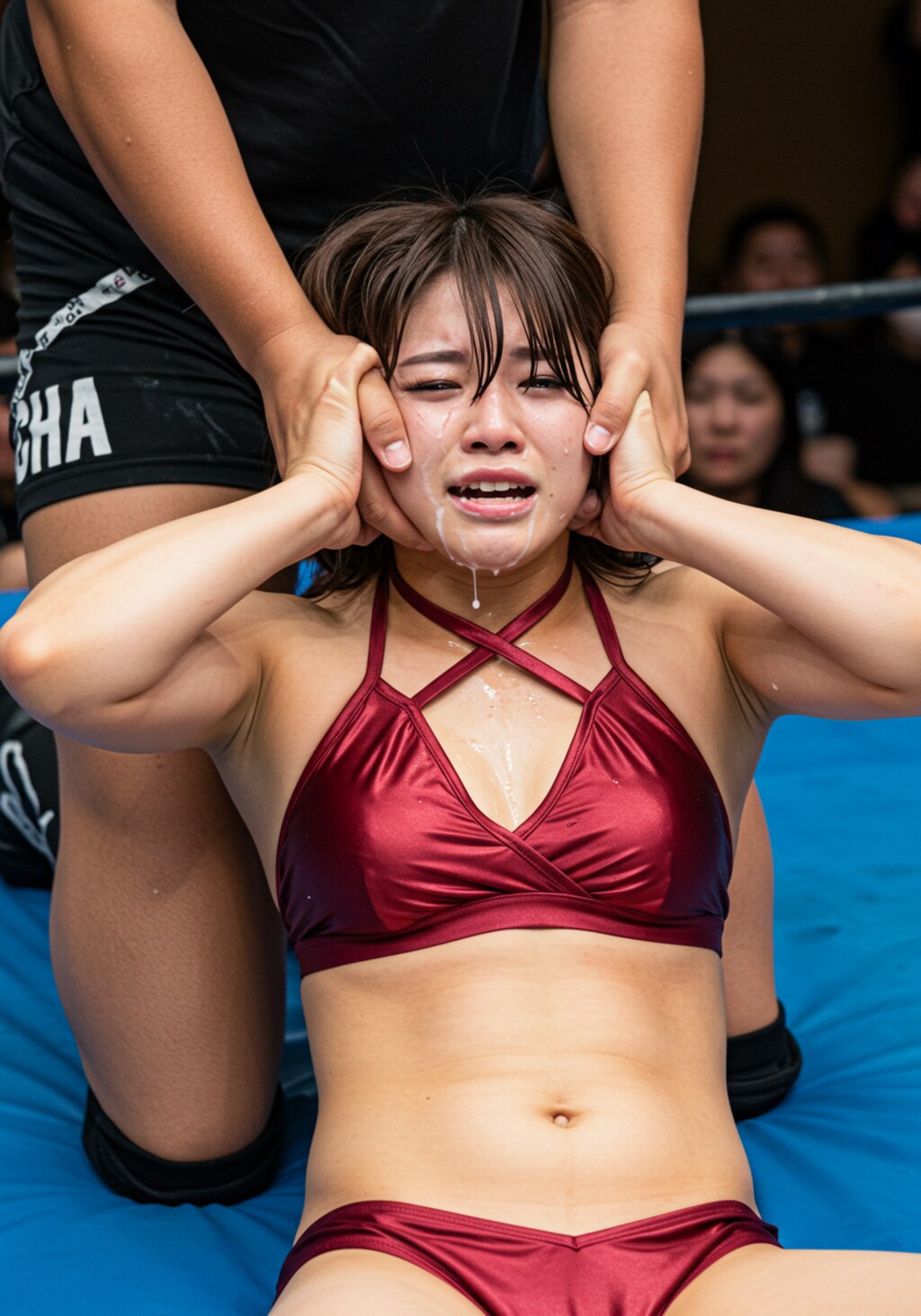 レフェリーのいたずら④口内射精後の口の中を観客に見させる