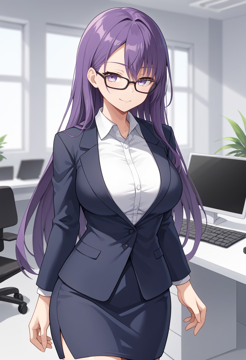 ライダーっぽい紫髪のOL | の人気AIイラスト・グラビア