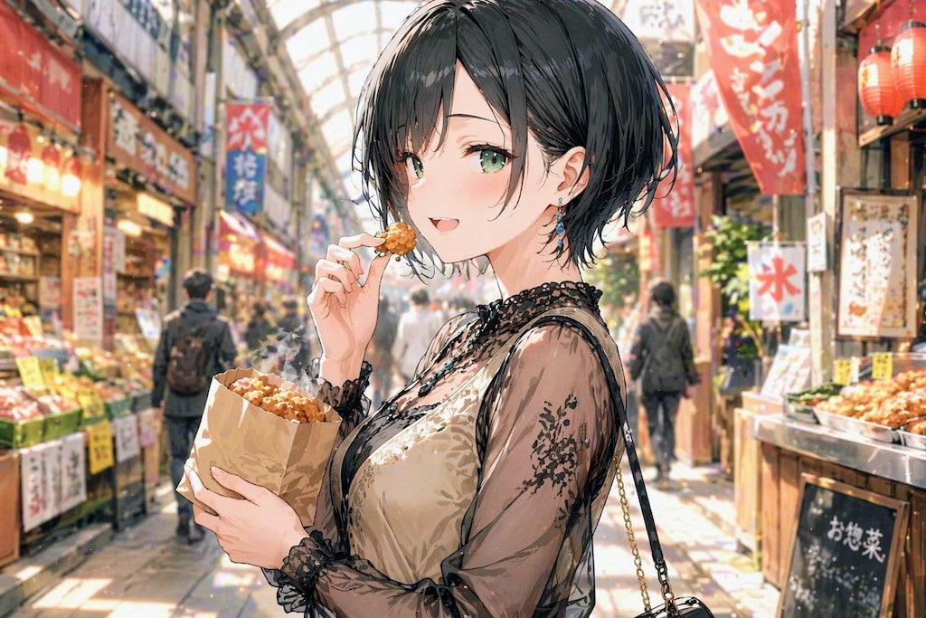 商店街を歩く藍音ちゃん