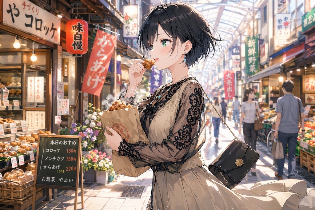 商店街を歩く藍音ちゃん