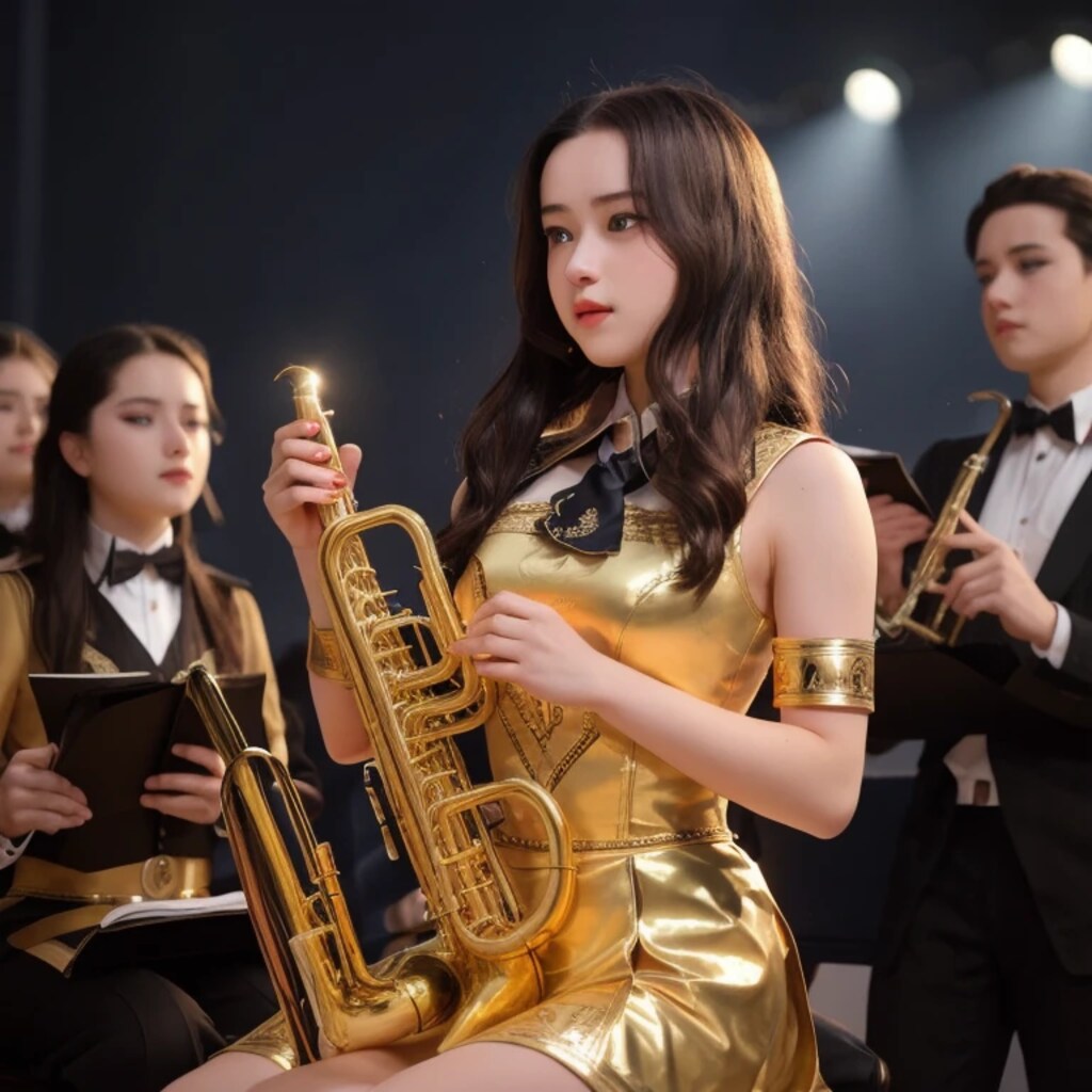 黒髪ロングでブラスバンドの美女１００