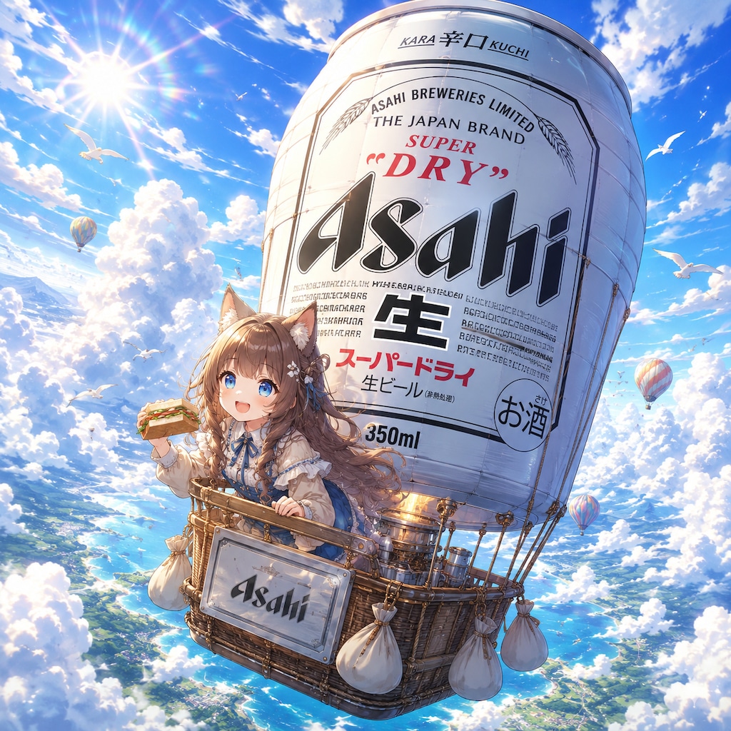 気球に乗って大空を楽しむ小さな女の子
