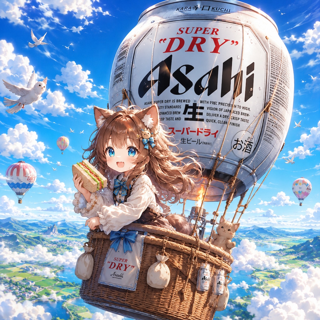 気球に乗って大空を楽しむ小さな女の子