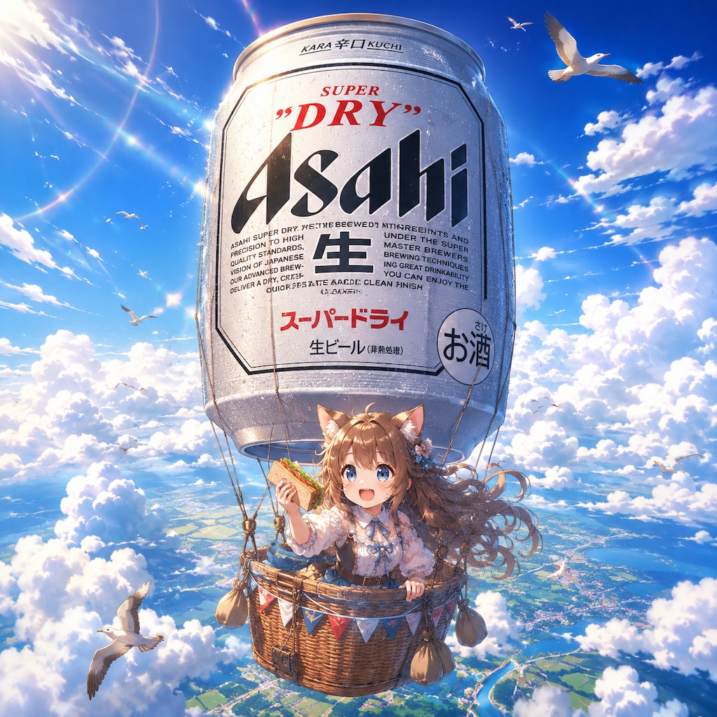 気球に乗って大空を楽しむ小さな女の子