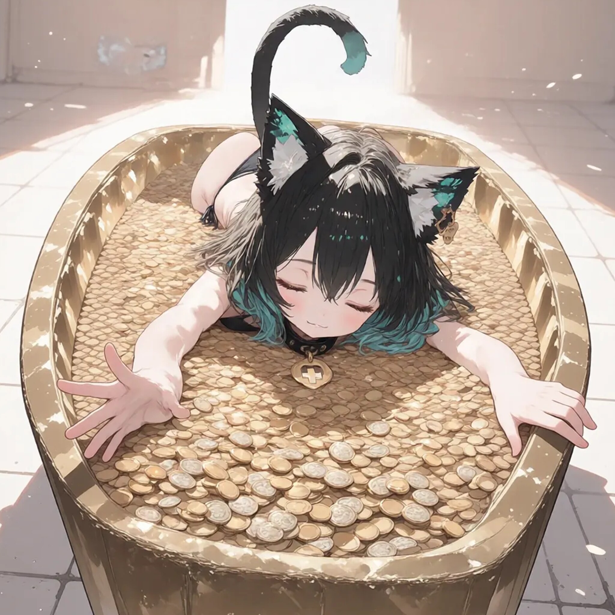 拾ったネコを黄金(風呂)に溺れさせる