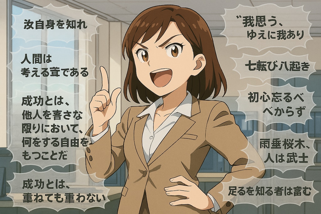 [1話+おまけ] 新入社員の私の教育係に付いた先輩OLがことあるごとに名言を言ってくるのがうざい件について　第１話　教育係は名言OL だった（四コマ漫画【たた８】２６）