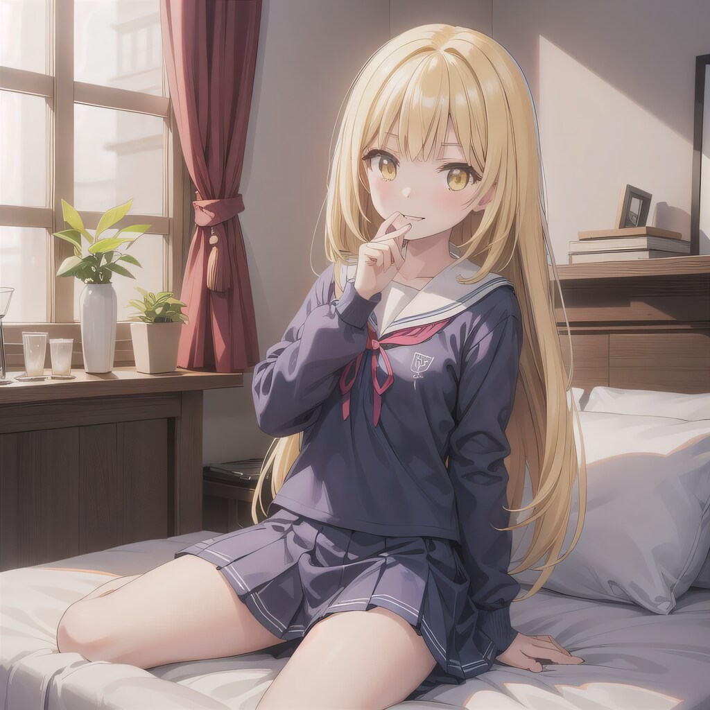 金髪ロングで寝室の少女２