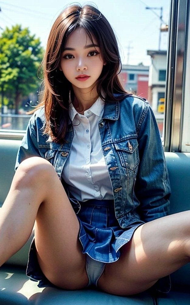 デニムミニスカ女子大生電車パンチラ画像集
