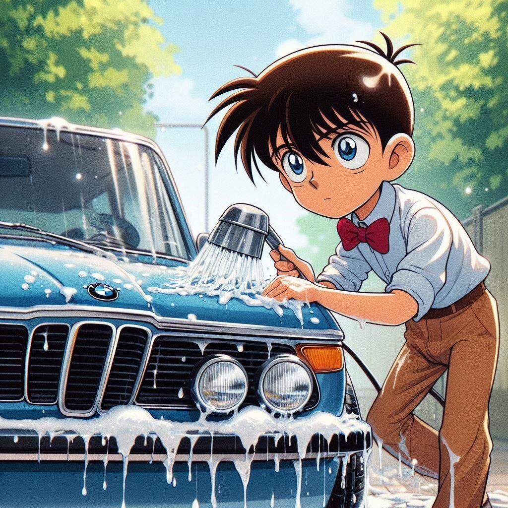 江戸川コナンがBMW 2002を洗車中