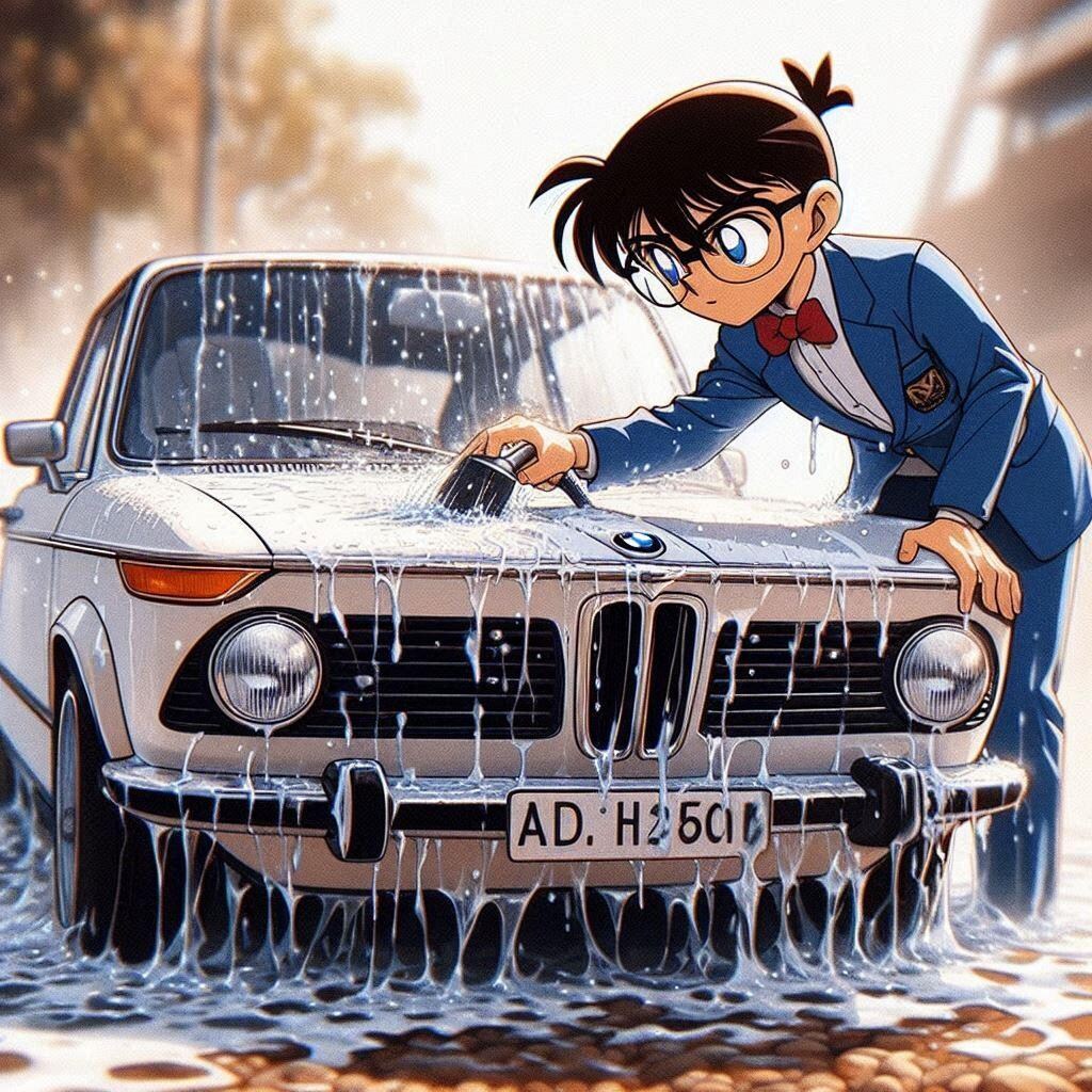 江戸川コナンがBMW 2002を洗車中