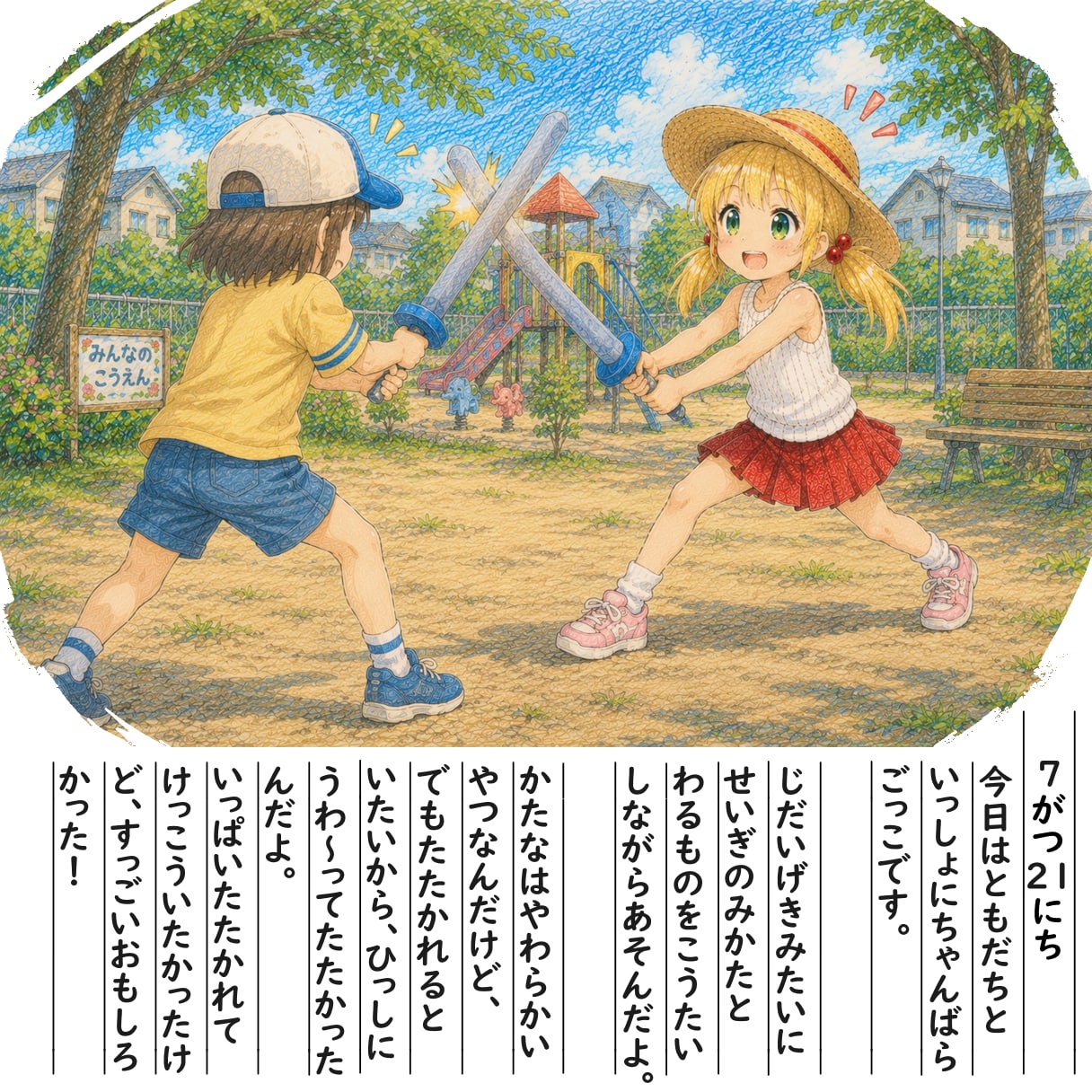 【絵日記】ちゃんばらごっこだよ