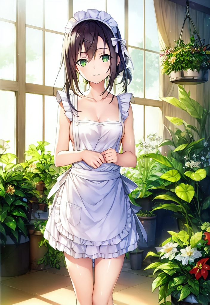 温室をお手入れするメイドさん