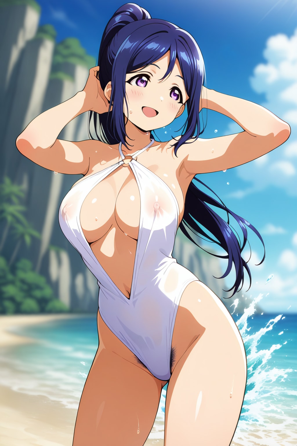 白ハイレグでスケスケかなん🩱🏖️🔞😍