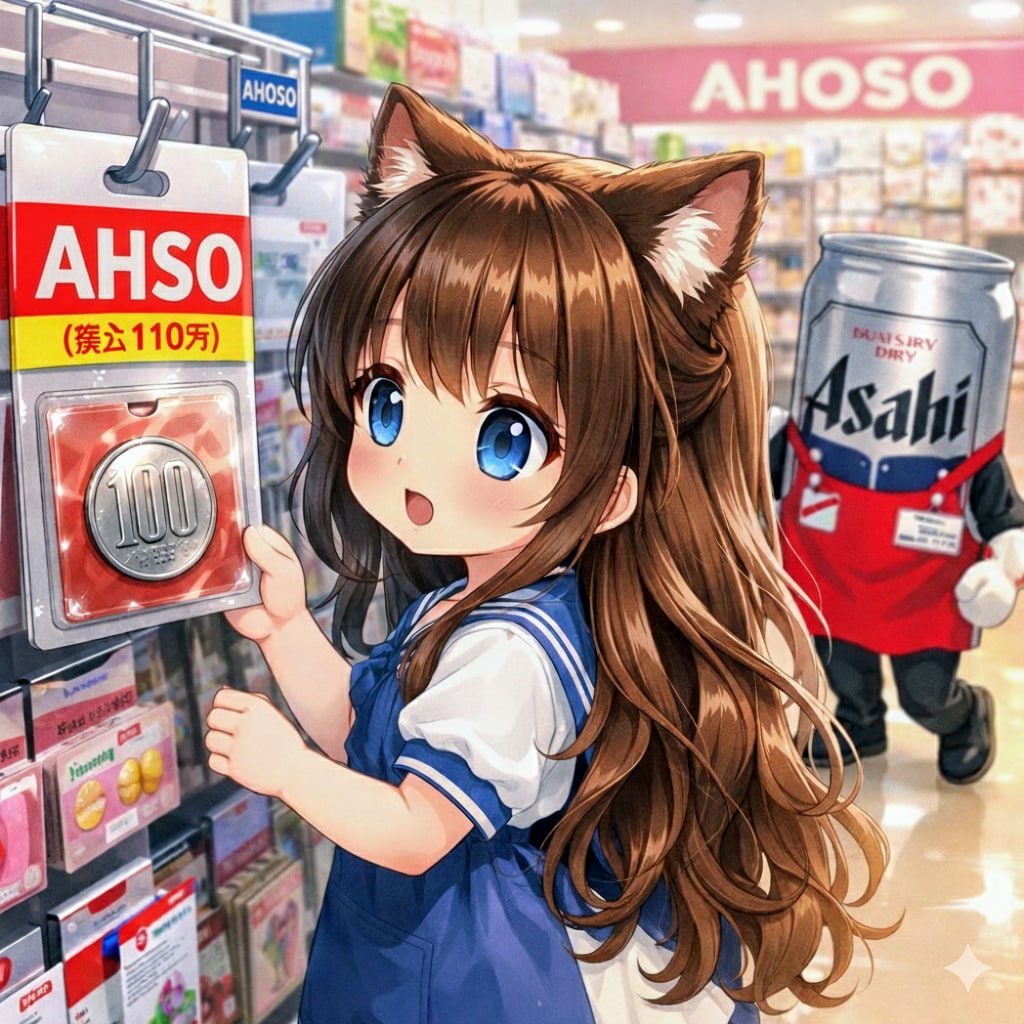 百均で100円玉を買うか悩む小さな女の子 | の人気AIイラスト・グラビア