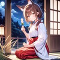 お月見 狐巫女さん 4枚目