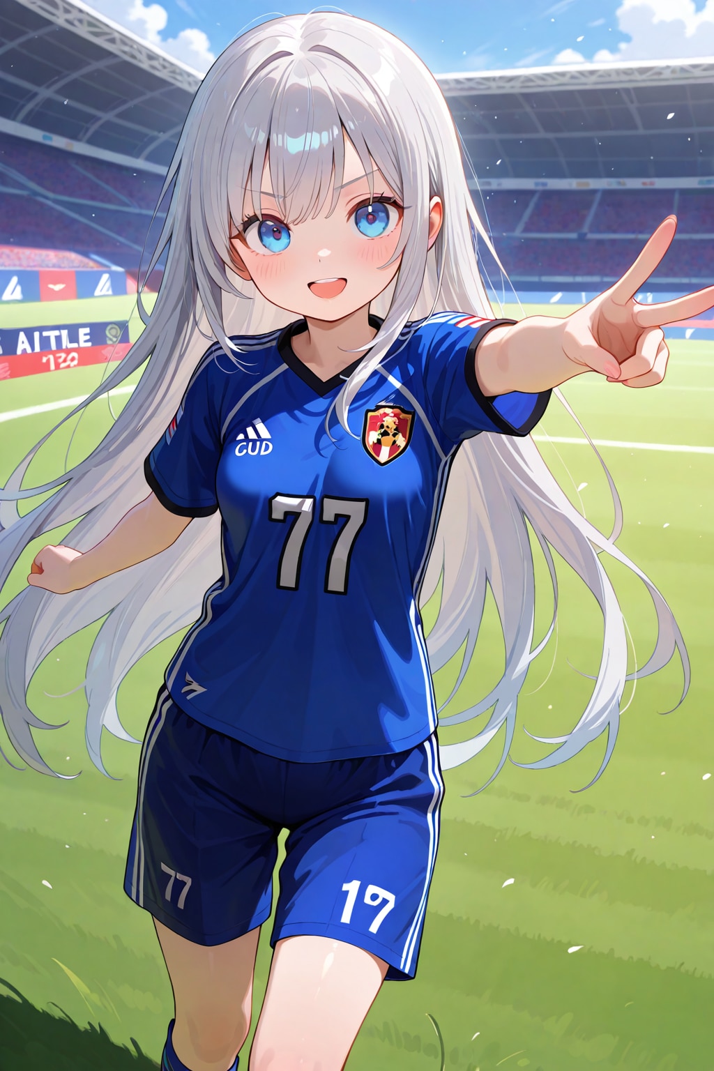 サッカーユニフォームの銀髪ちゃん