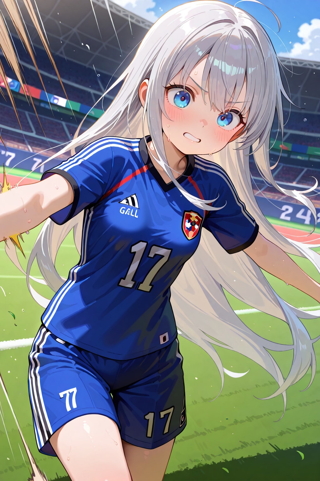 サッカーユニフォームの銀髪ちゃん