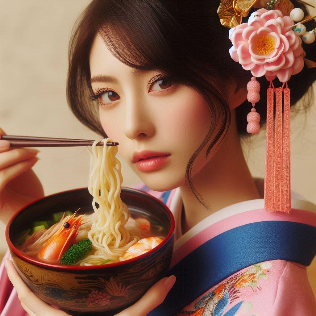 着物美人とseafood noodle