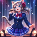 油絵風、ステージで歌うアイドル猫 6枚目