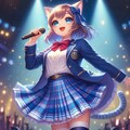 油絵風、ステージで歌うアイドル猫 3枚目