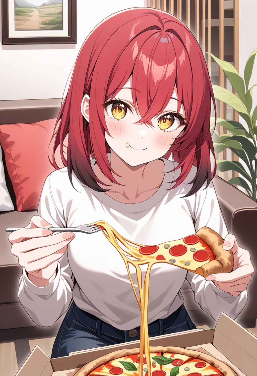 チーズたっぷりで美味しそうですね！ほは、ほんふぁにのひます(ほら、こんなに伸びます)[days AI]