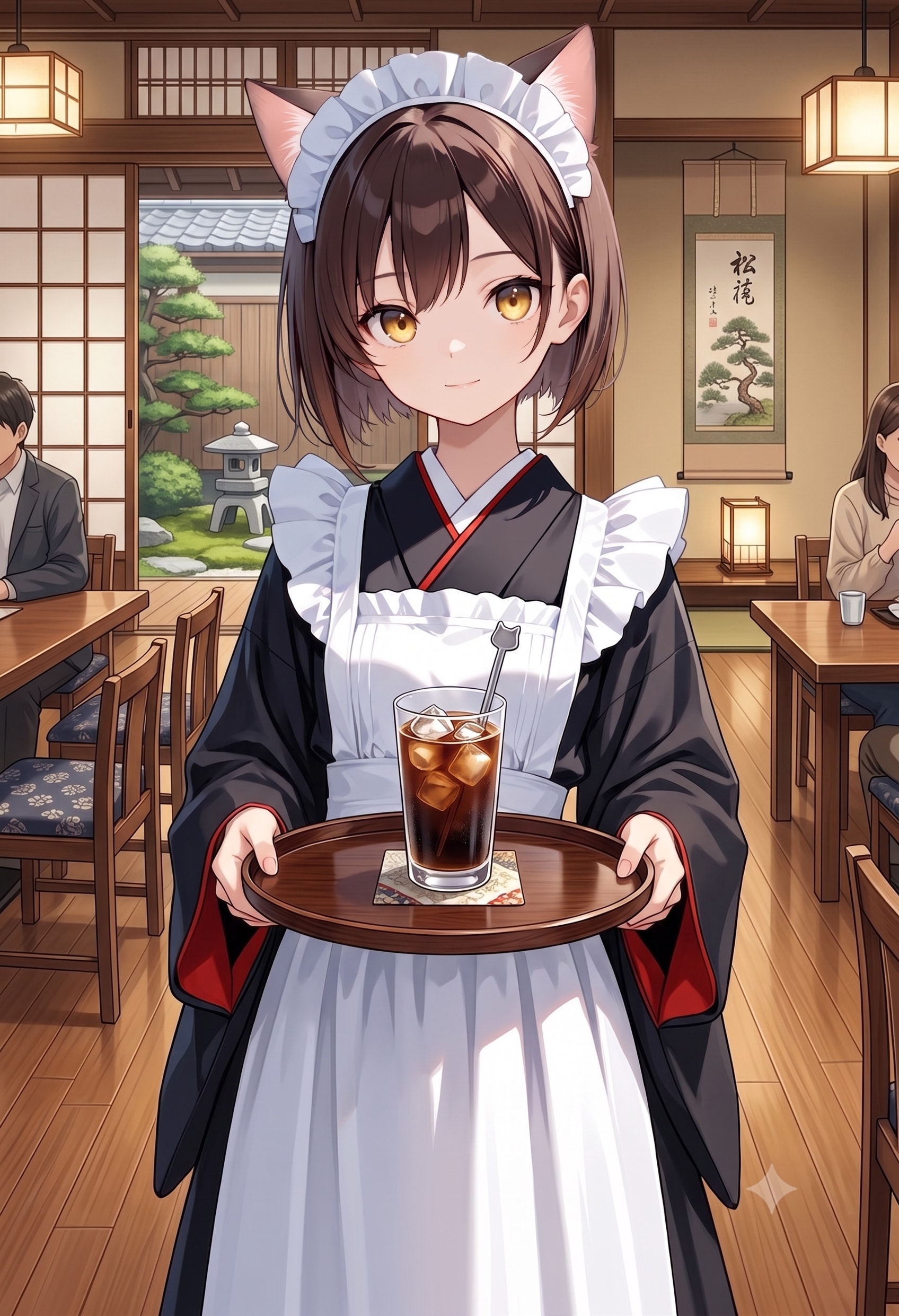 和風喫茶で働く猫娘さん
