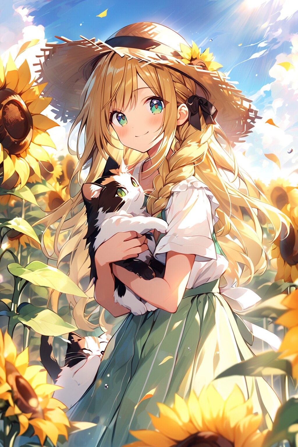 猫と少女とヒマワリと