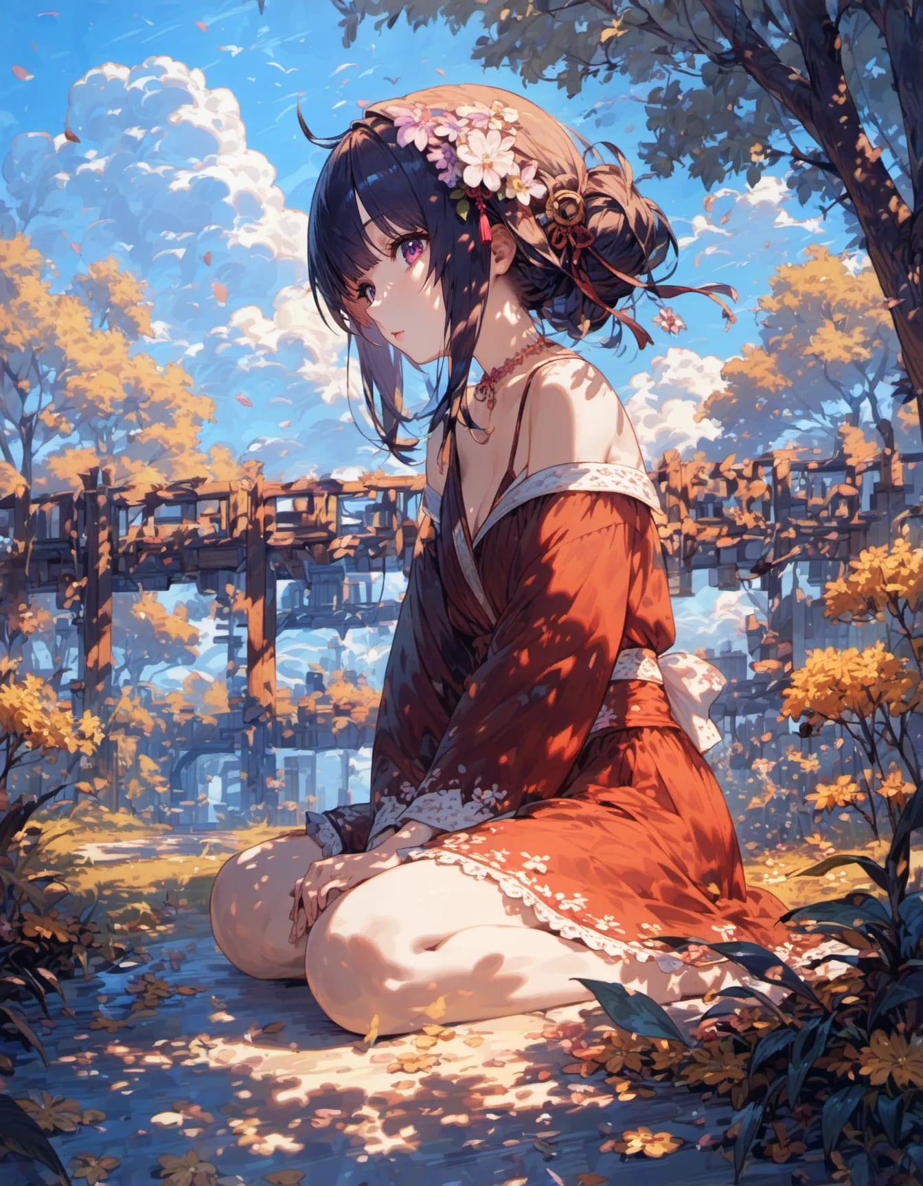Crimson Solitude in the Garden | の人気AIイラスト・グラビア