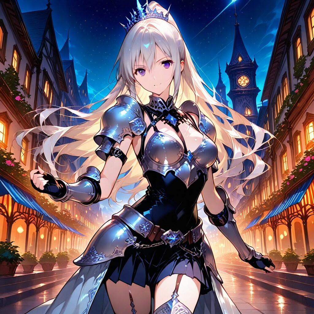 夜の巡回中女性騎士