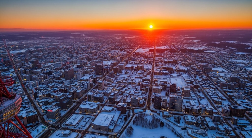 札幌　雪まつり会場の日没