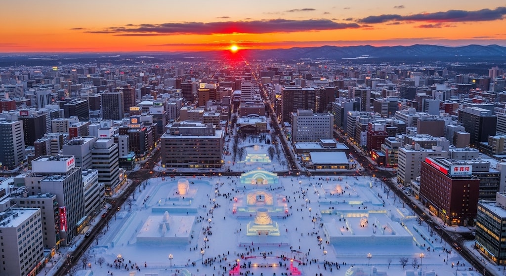 札幌　雪まつり会場の日没