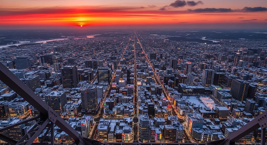 札幌　雪まつり会場の日没