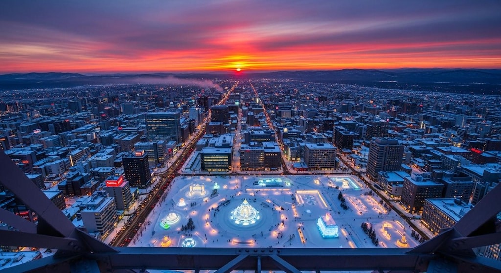 札幌　雪まつり会場の日没