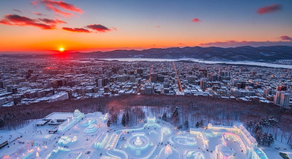 札幌　雪まつり会場の日没