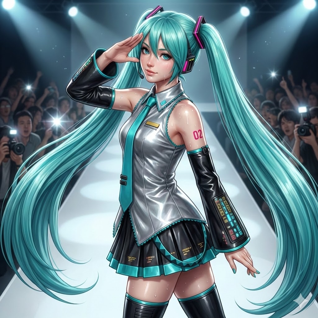 ランウェイでアイドル敬礼